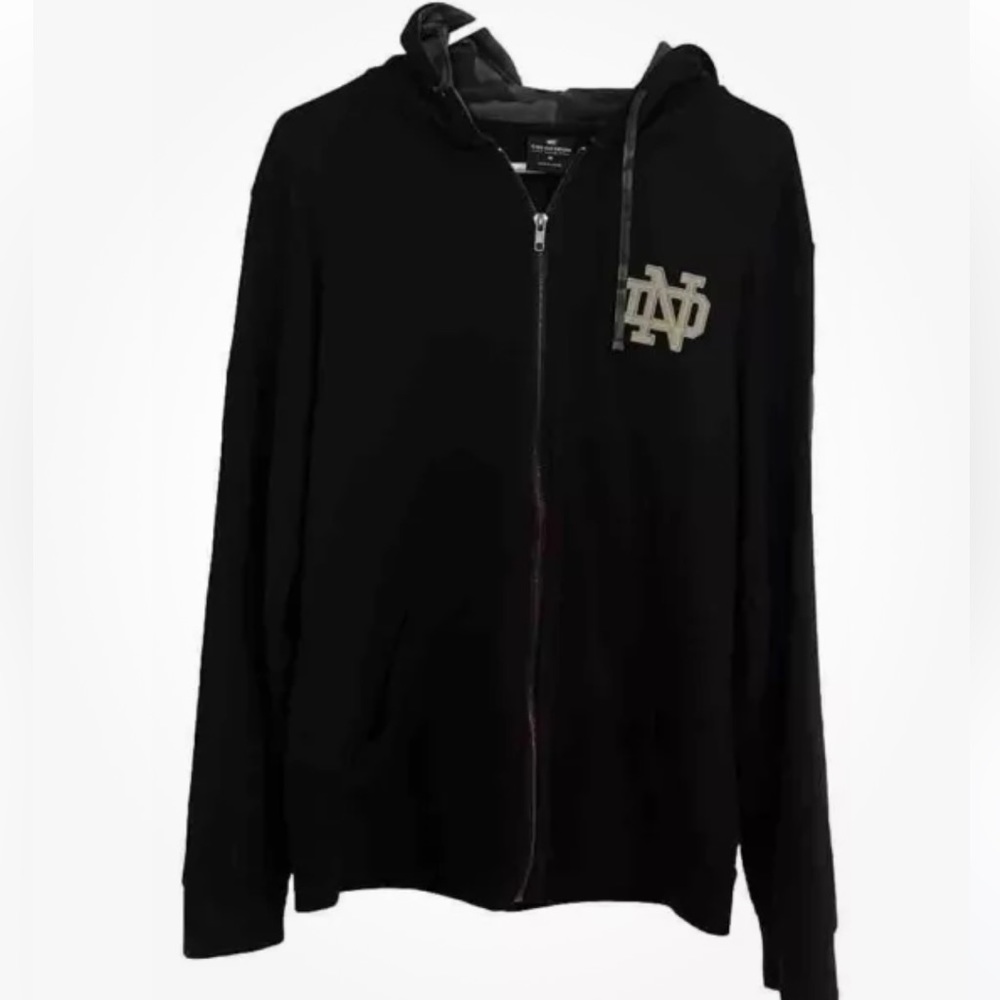 Men’s Notre Dame Long Sleeve Black Zip Up Camo Print Hoodie w Front Pkts Sz Med
